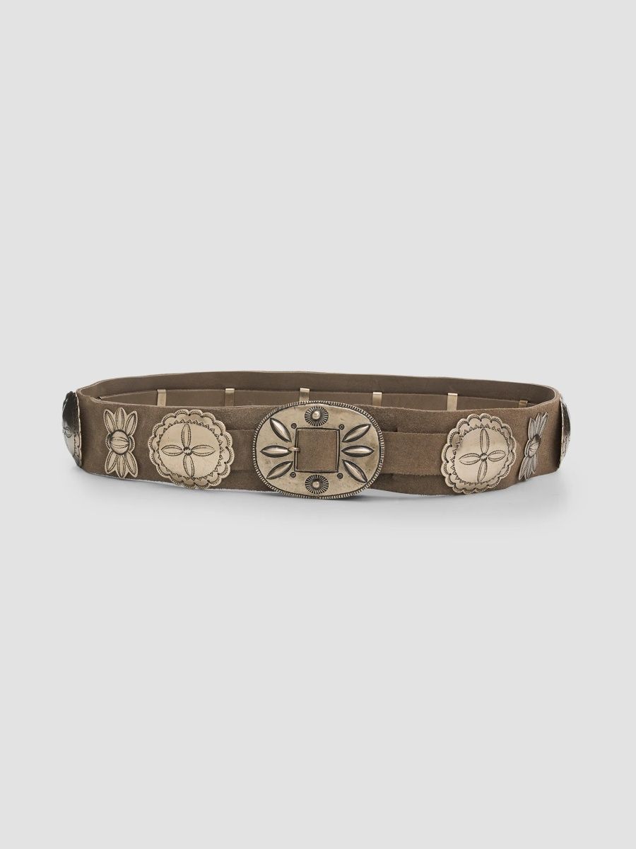 Ralph Lauren Women's Concho Leather Belt - Dark Taupe - Size Large