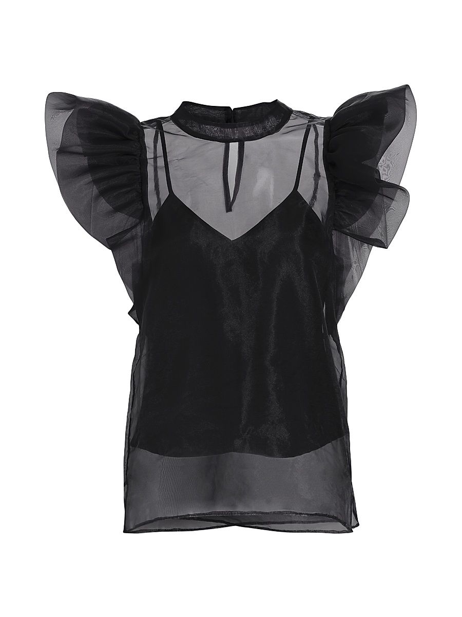 Women's Corina Ruffled Organza Top - Black - Size Small