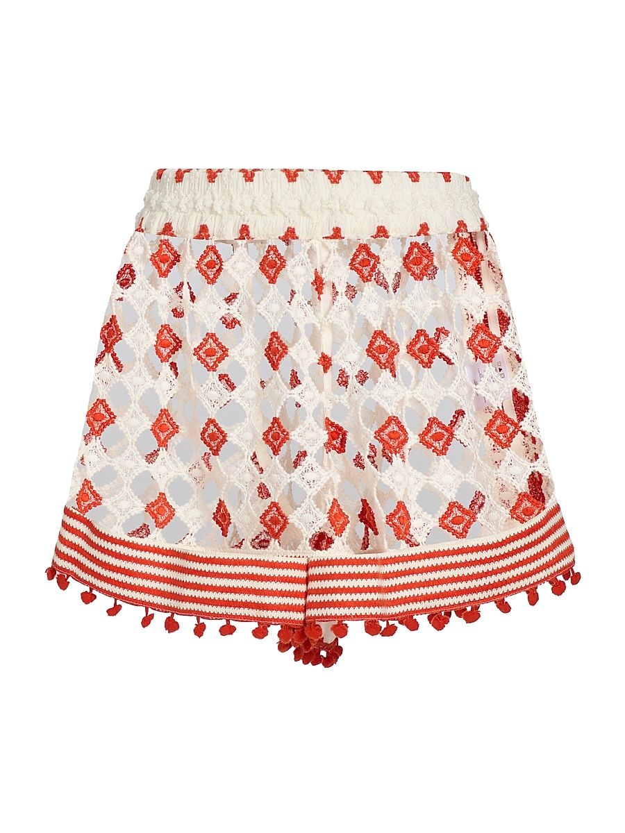 Women's Cordelia Geometric Open-Knit Shorts - Flame Sandstone - Size Medium