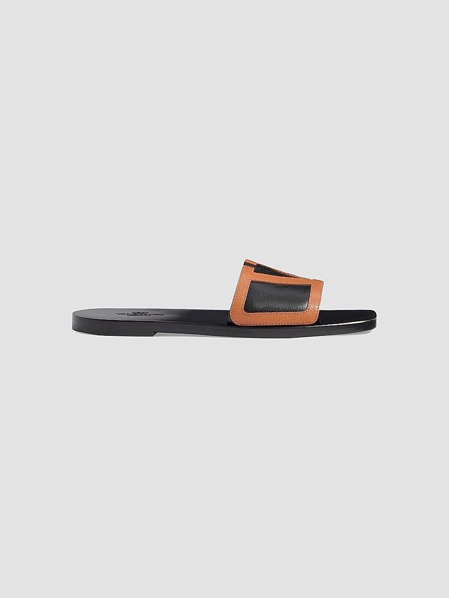 Valentino Men's Viva Superstar Slide Sandals in Nappa Leather - Black Roasted Pecan - Size 7