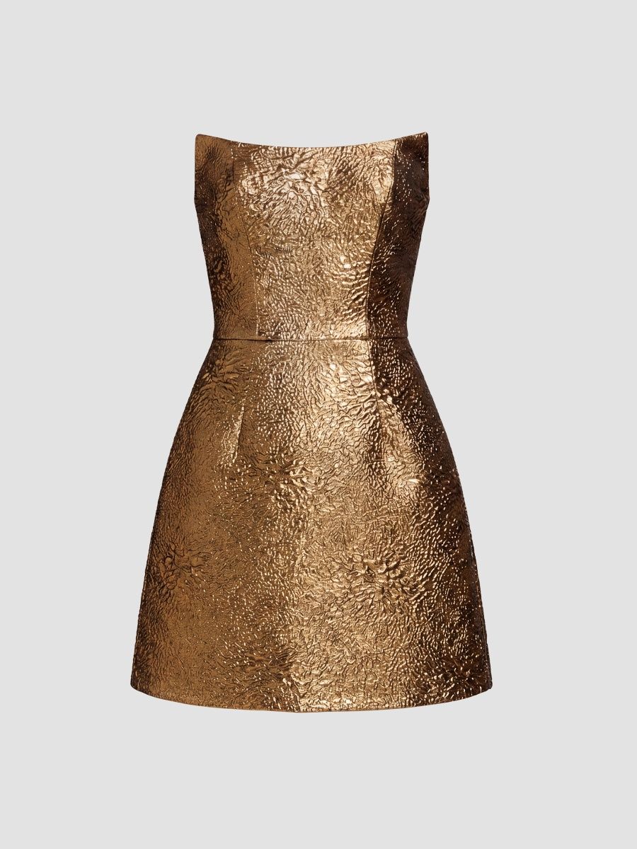 Dress The Population Women's Amity Strapless Mini Dress - Gold - Size Small