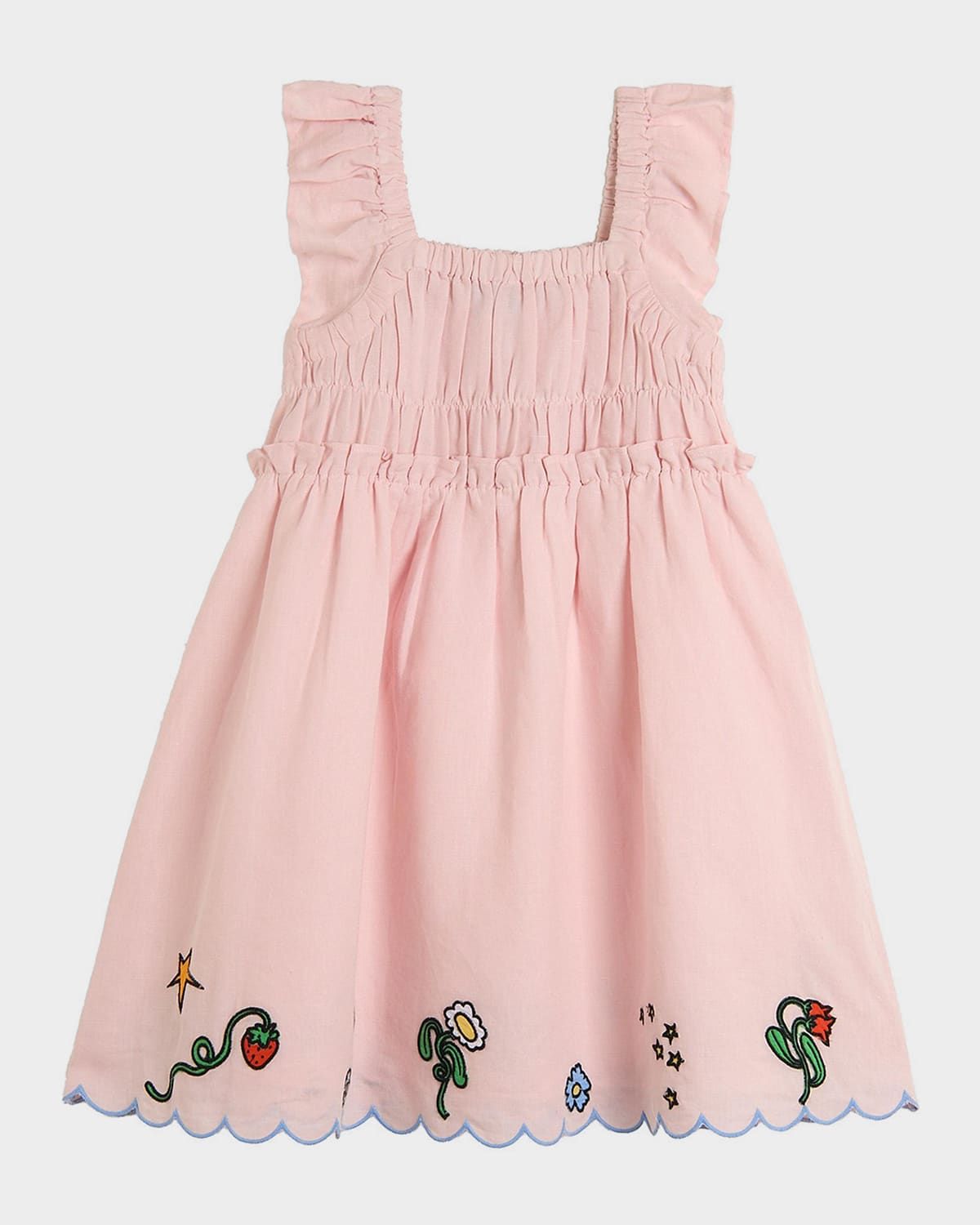 Girl & apos;s Sleeveless Embroidered Linen & Cotton Dress, Size 4-12