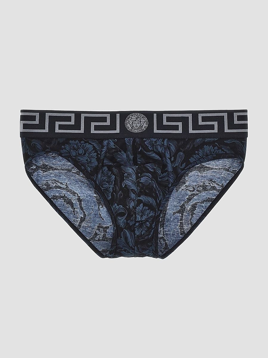 Men's All Over Baroque Print Brief - Black Grey - Size Small