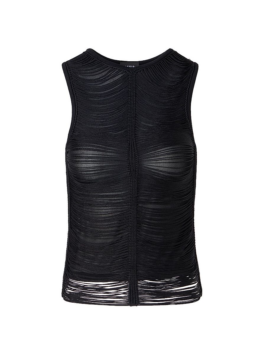 Women's Draped Fringed Silk Top - Black - Size 12