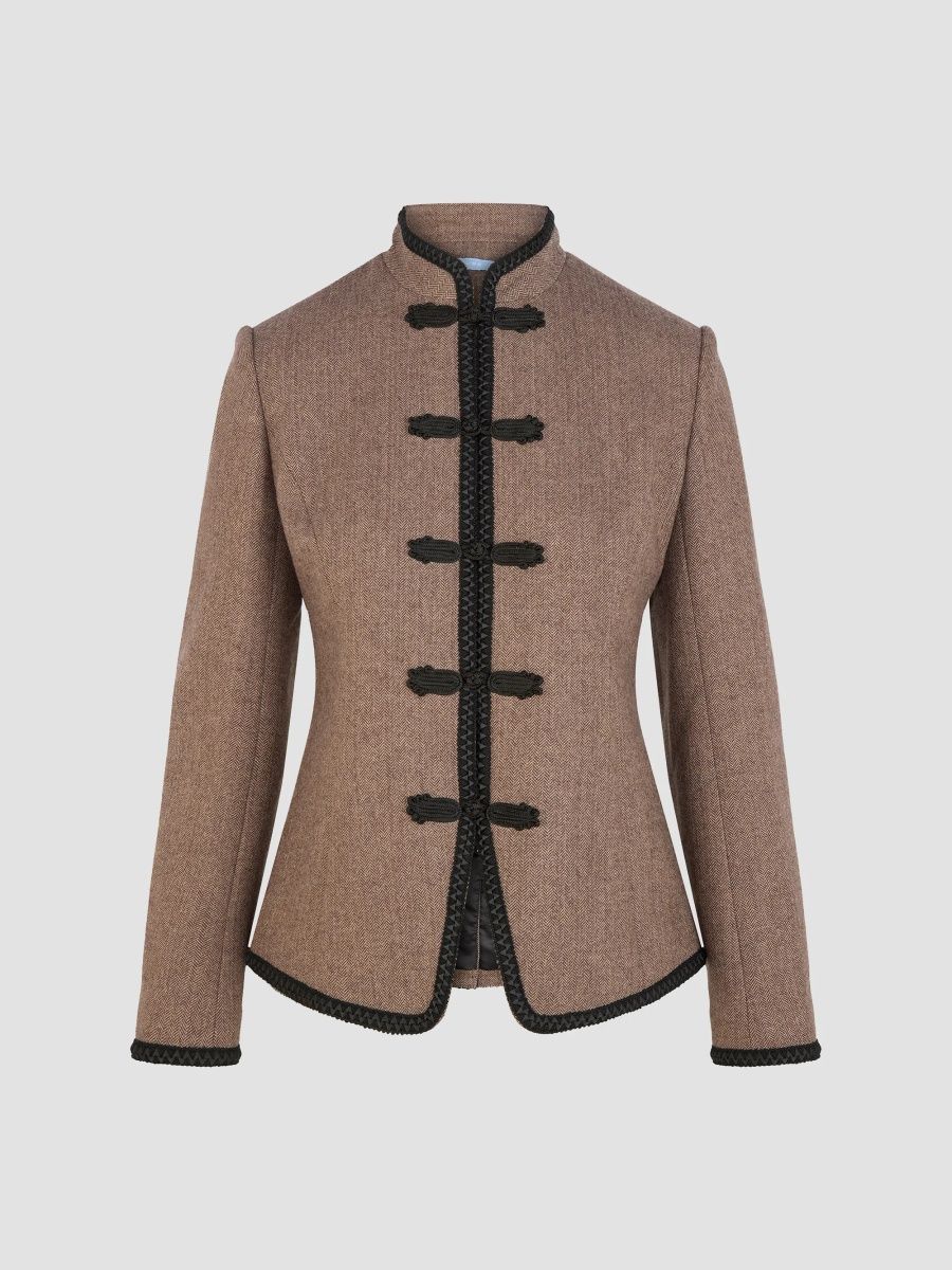 Hill House Home Women's The Valerie Jacket - Chocolate Herringbone - Size XL