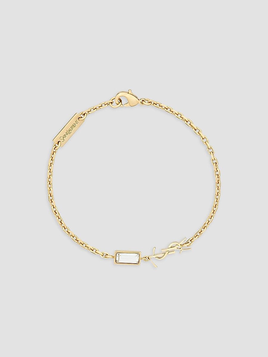 Saint Laurent Women's Cassandre Charm Bracelet in Metal and Rhinestone - Crystal Gold - Size Small