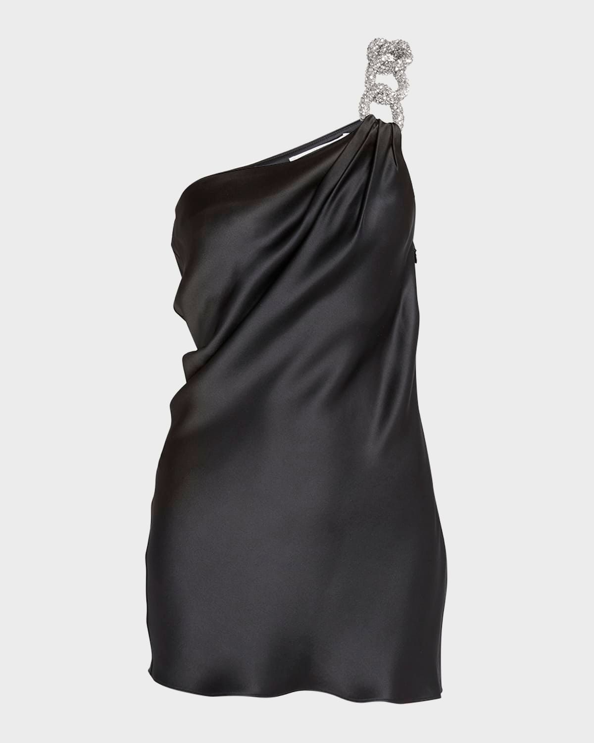 Falabella Crystal-Chain One-Shoulder Satin Mini Dress