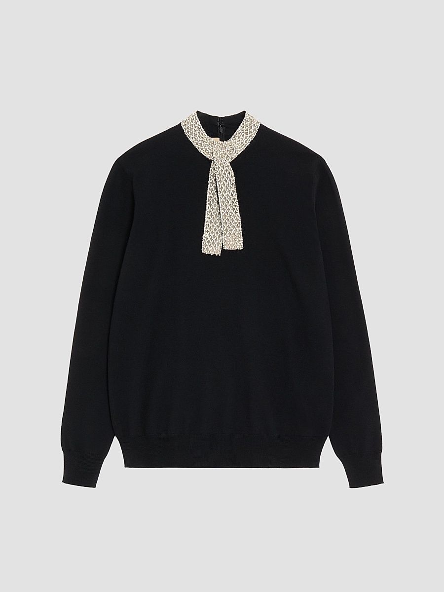 Women's Embroidered Wool Jumper - Black - Size XS