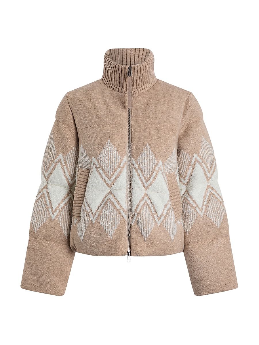 Women's Belinda Geometric Puffer Jacket - Light Taupe - Size XS