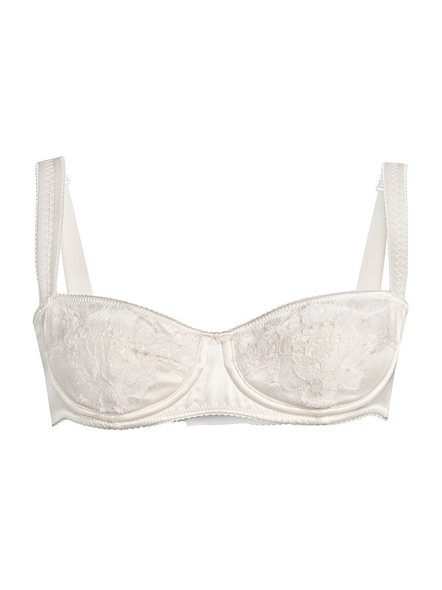 Women's Silk & Lace Balconnette Bra - White - Size Large