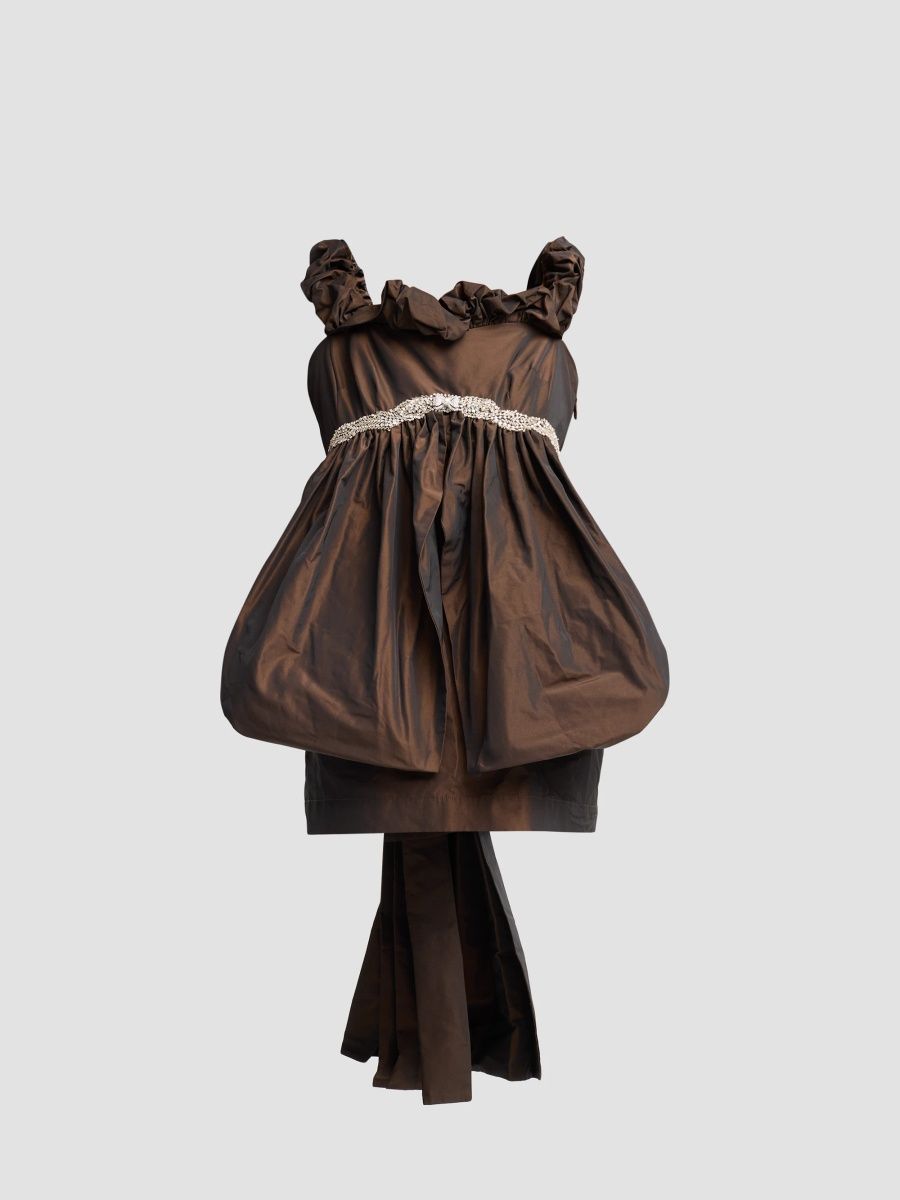 LoveShackFancy Women's Hanna Taffeta Mini Dress - Fresh Espresso - Size 12