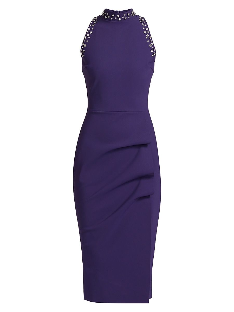 Women's Senna Embellished Ruched Sleeveless Midi-Dress - Ink - Size 2