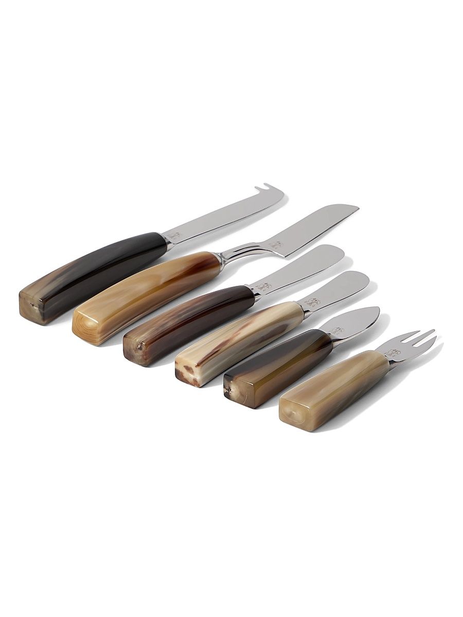 Buffalo Horn and Steel Cheese Cutlery Set - Natural Horn