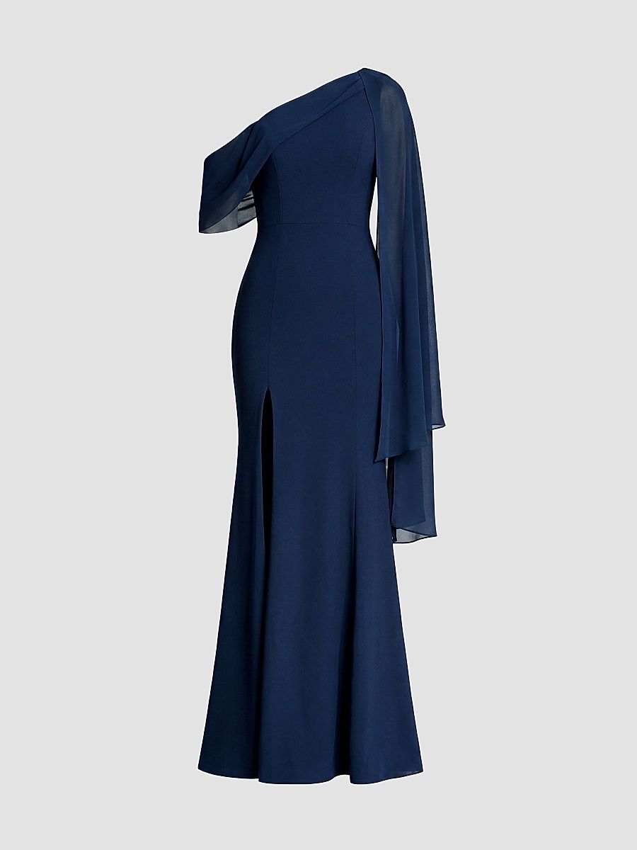 Women's Sera Asymmetric Crepe Gown - Navy - Size Small
