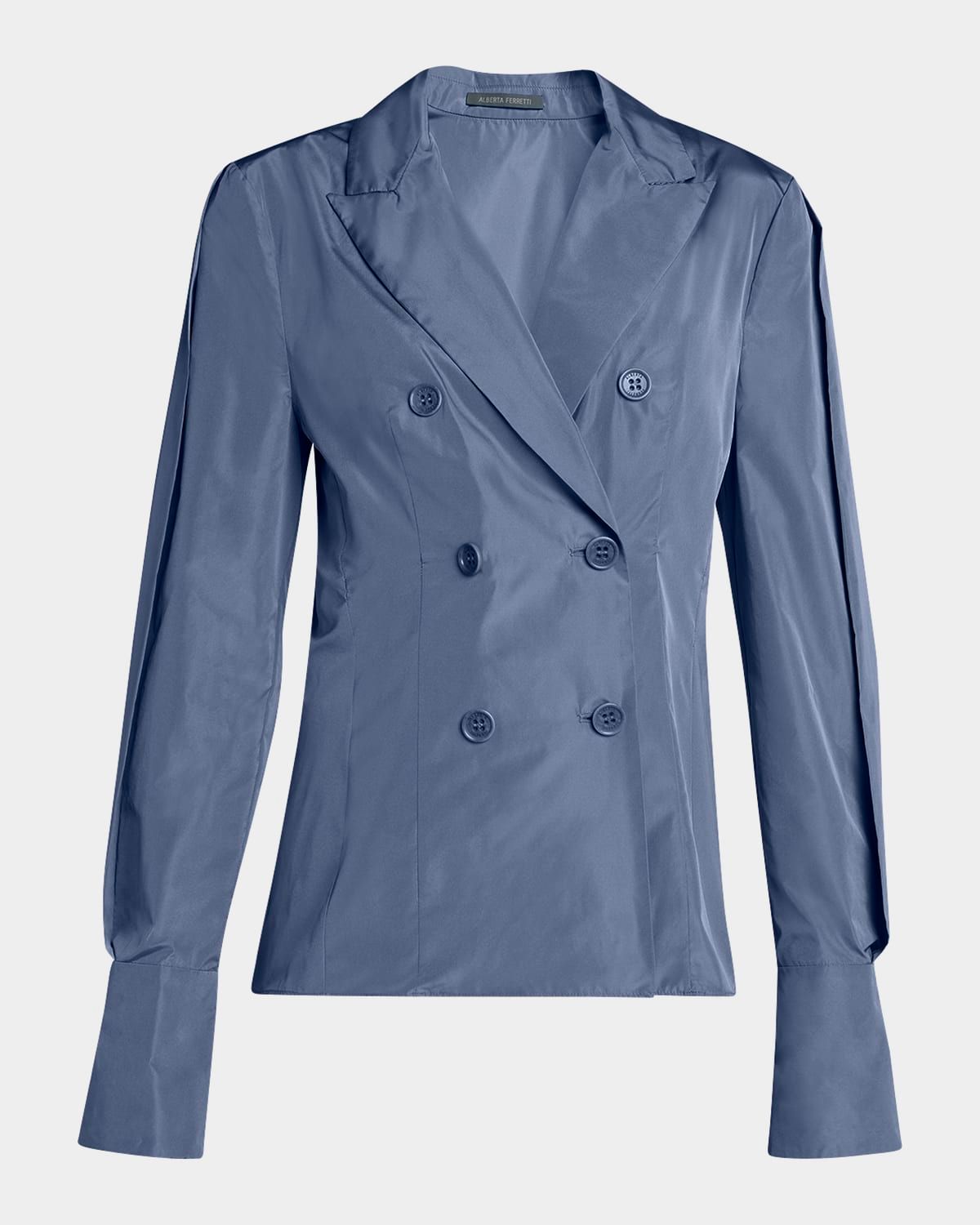 Double-Breasted Taffeta Trench Blouse