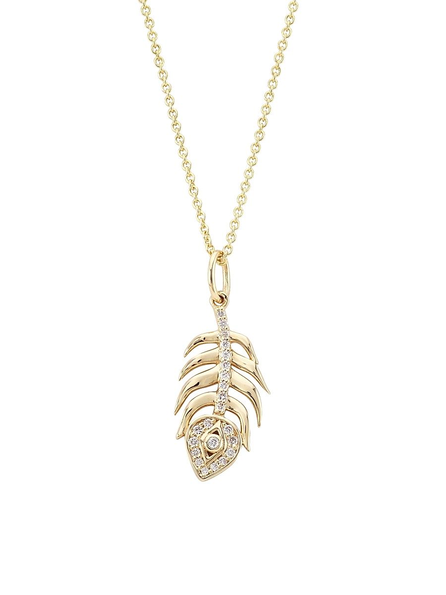 Women's 14K Yellow Gold & Diamond Peacock-Feather Pendant Necklace