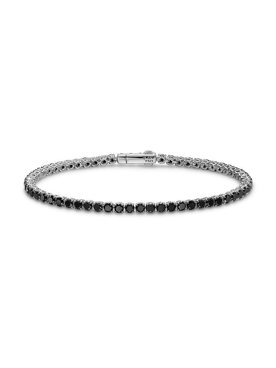 Men's Tennis Bracelet in 18K White Gold - Black Diamond - Size Medium