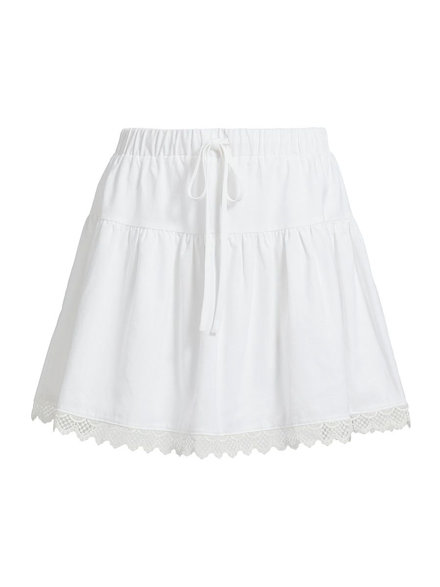 Women's Tiered A-Line Drawstring Miniskirt - White - Size Large