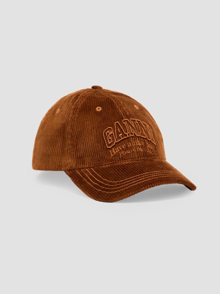 Ganni Women's Corduroy Logo Cap - Tortoise Shell