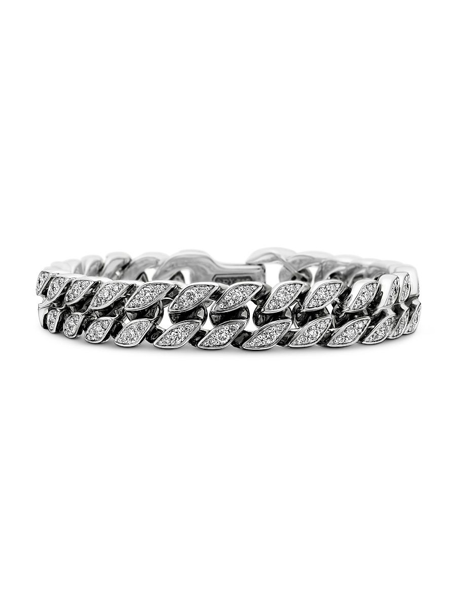 Men's Curb Chain Bracelet in Sterling Silver - Diamond - Size Medium
