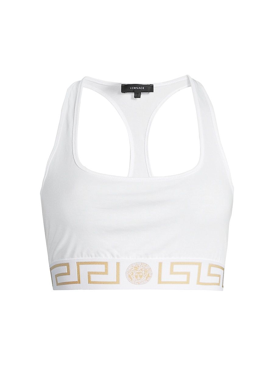 Women's Greca Border Sports Bra - White - Size Large