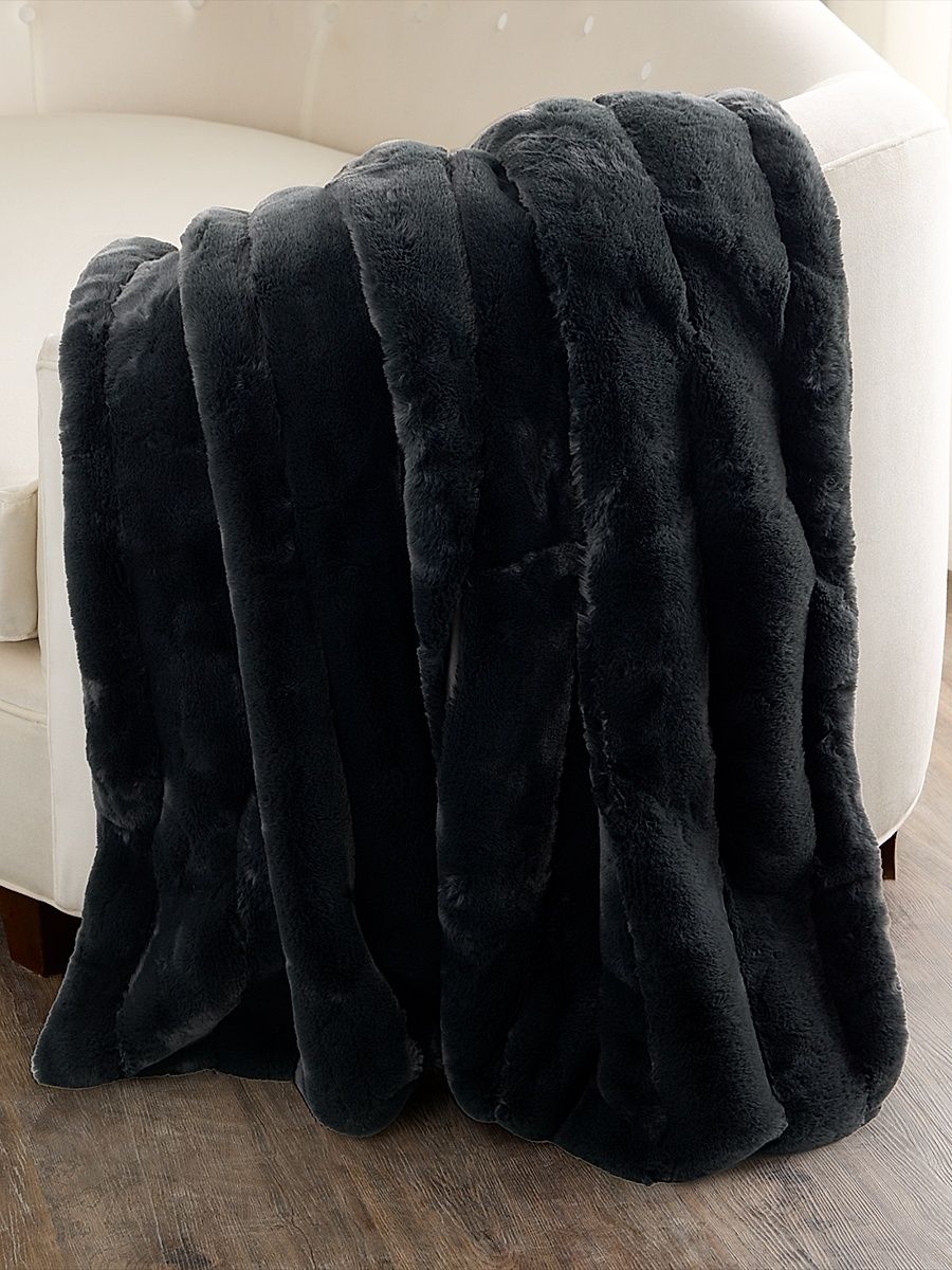 Fur-Free Faux Rex Rabbit Throw - Charcoal