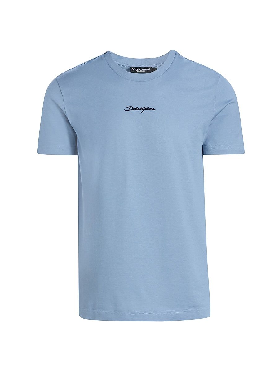 Men's Embroidered Logo Crewneck T-Shirt - Grigio Chiaro - Size 46