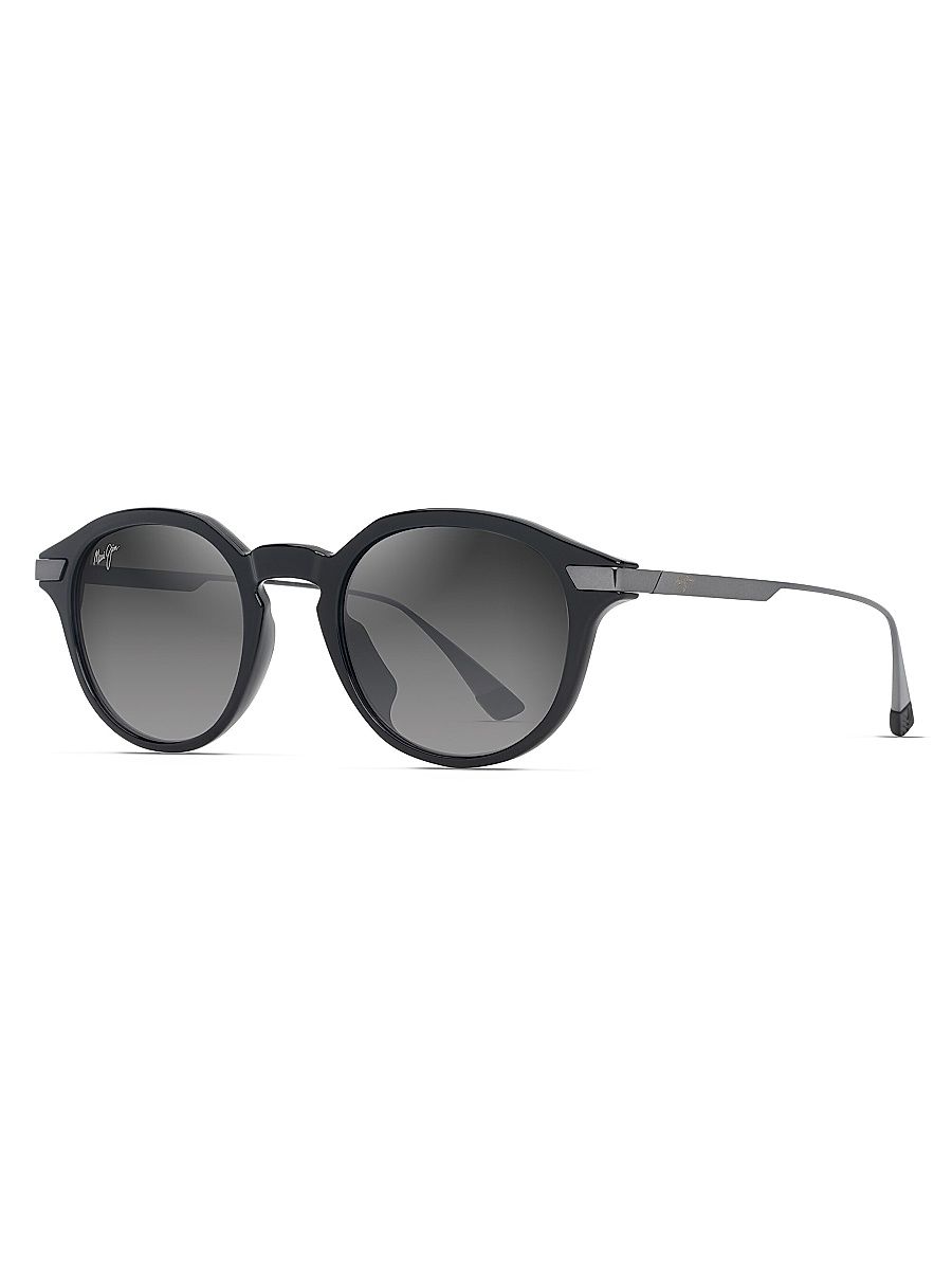 Men's Momi 49MM Round Sunglasses - Shiny Black Grey