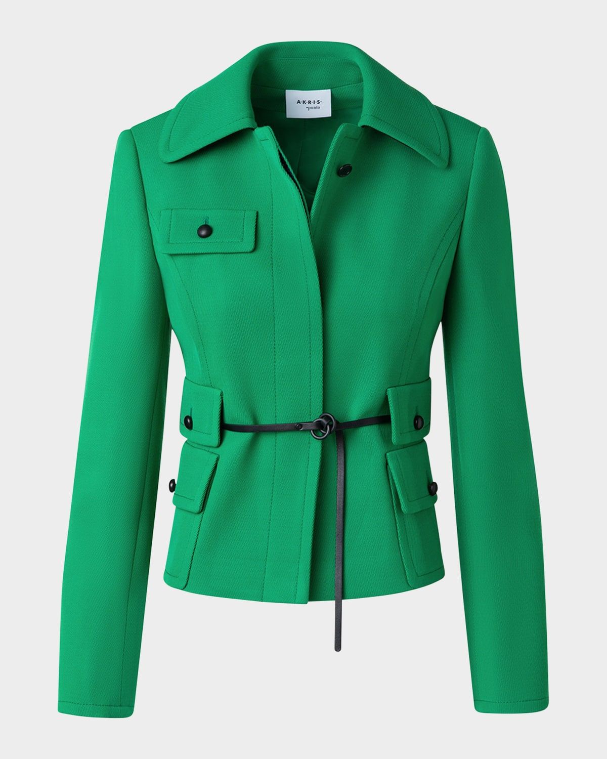 Belted Wool Tricotine Fitted Jacket