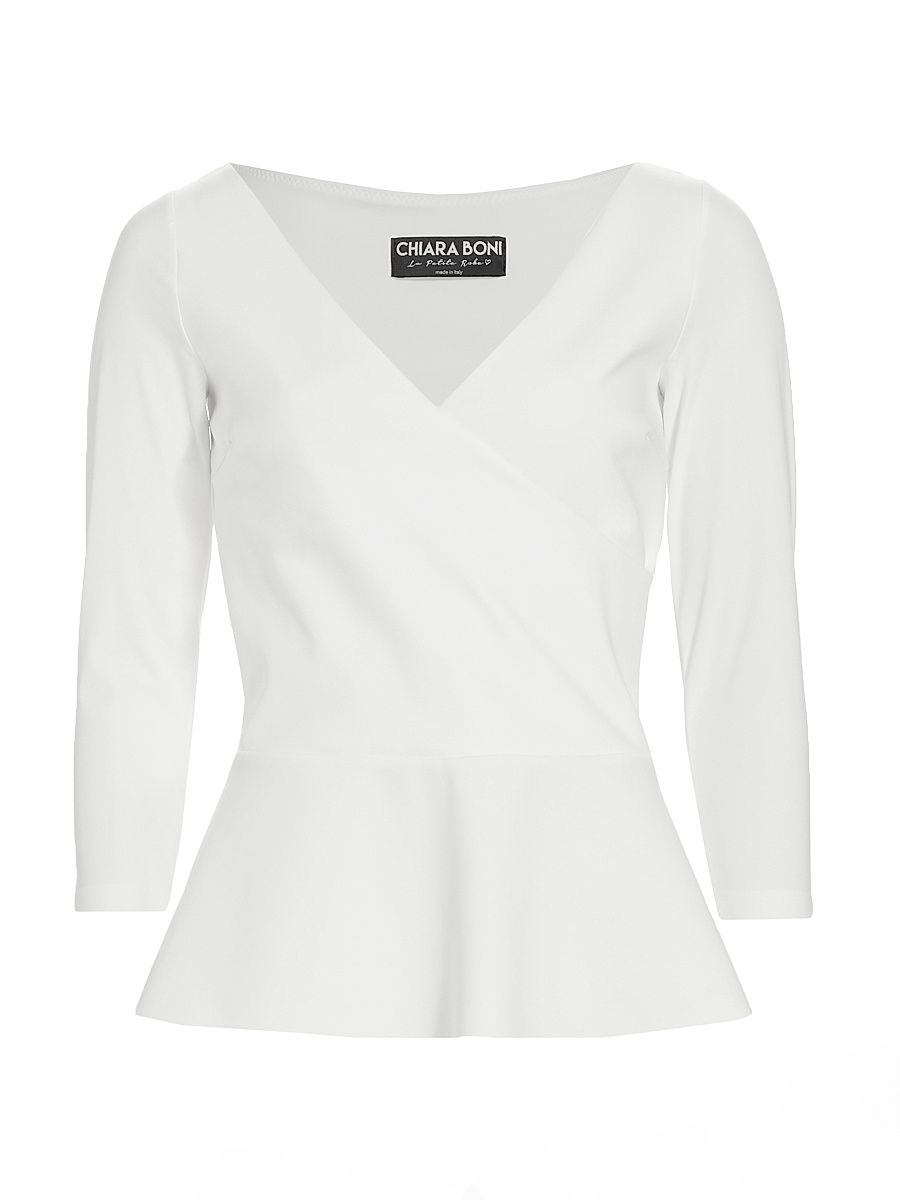 Women's Poppy V-Neck Peplum Top - White - Size 14