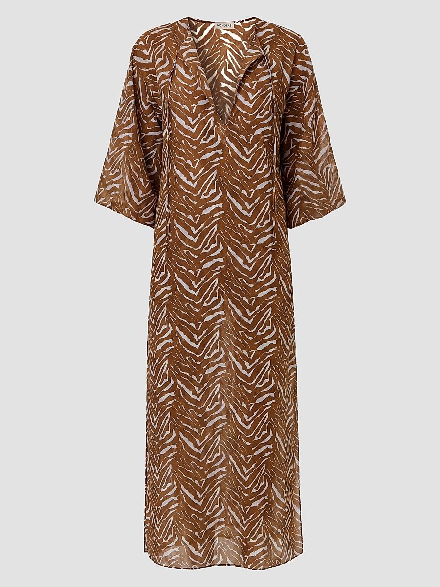 Women's Jovana Cotton-Silk Caftan Maxi Dress - Abstract Animal - Size Large