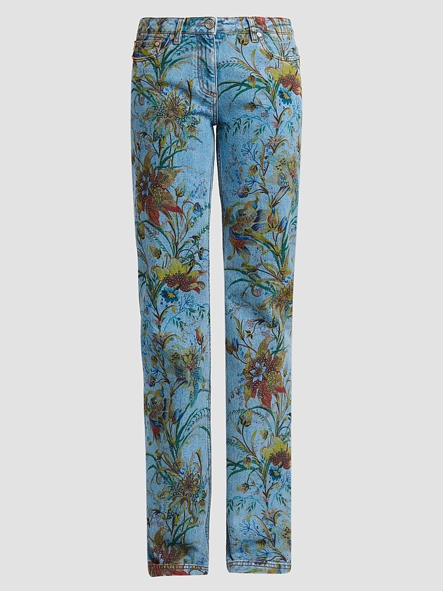 Women's Floral Straight-Leg Jeans - Printed Blue - Size 31