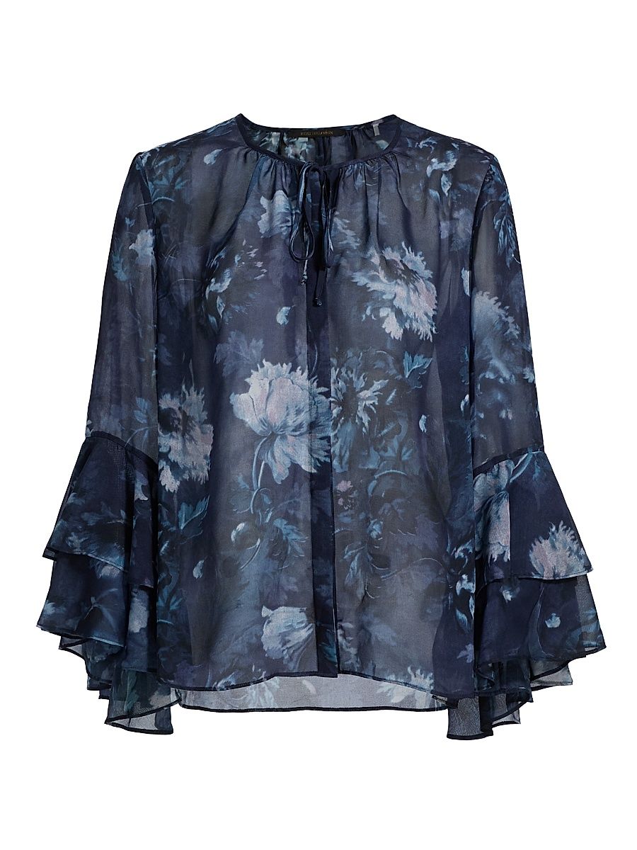 Women's Mullin Floral Ruffled-Sleeve Blouse - Midnight Multi - Size XL