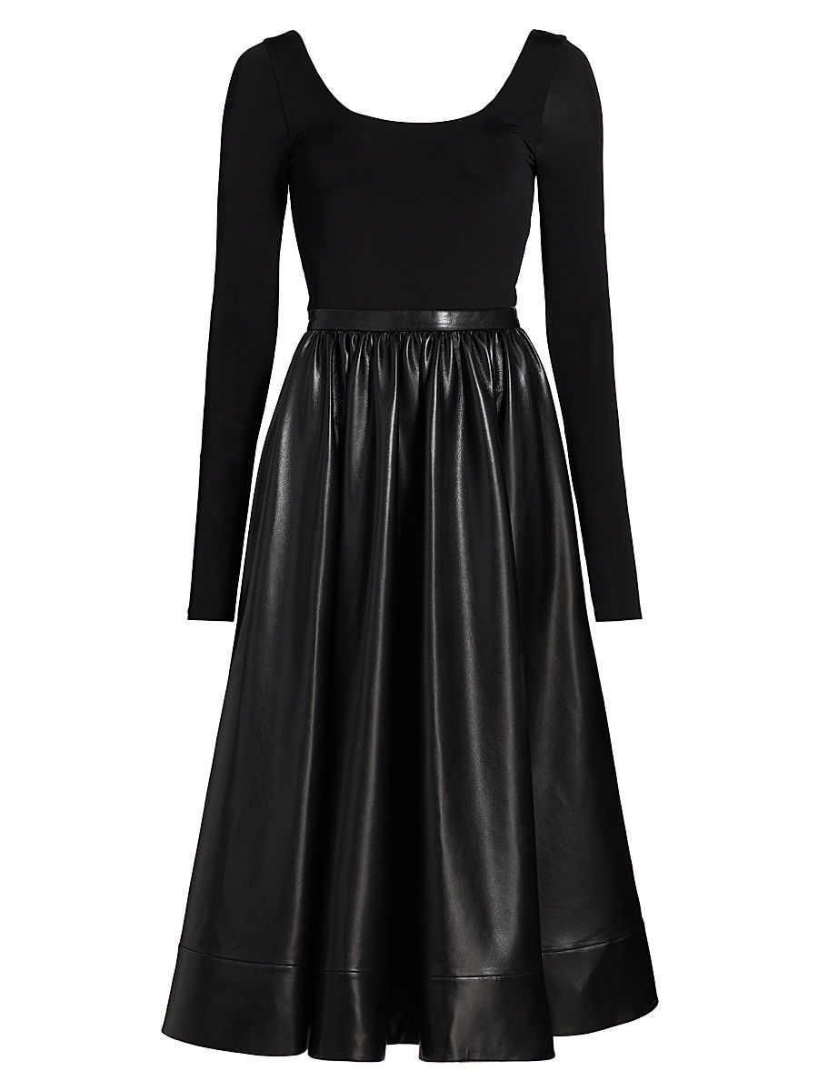 Women's Chara Knit & Faux-Leather Long-Sleeve Midi-Dress - Black - Size 2