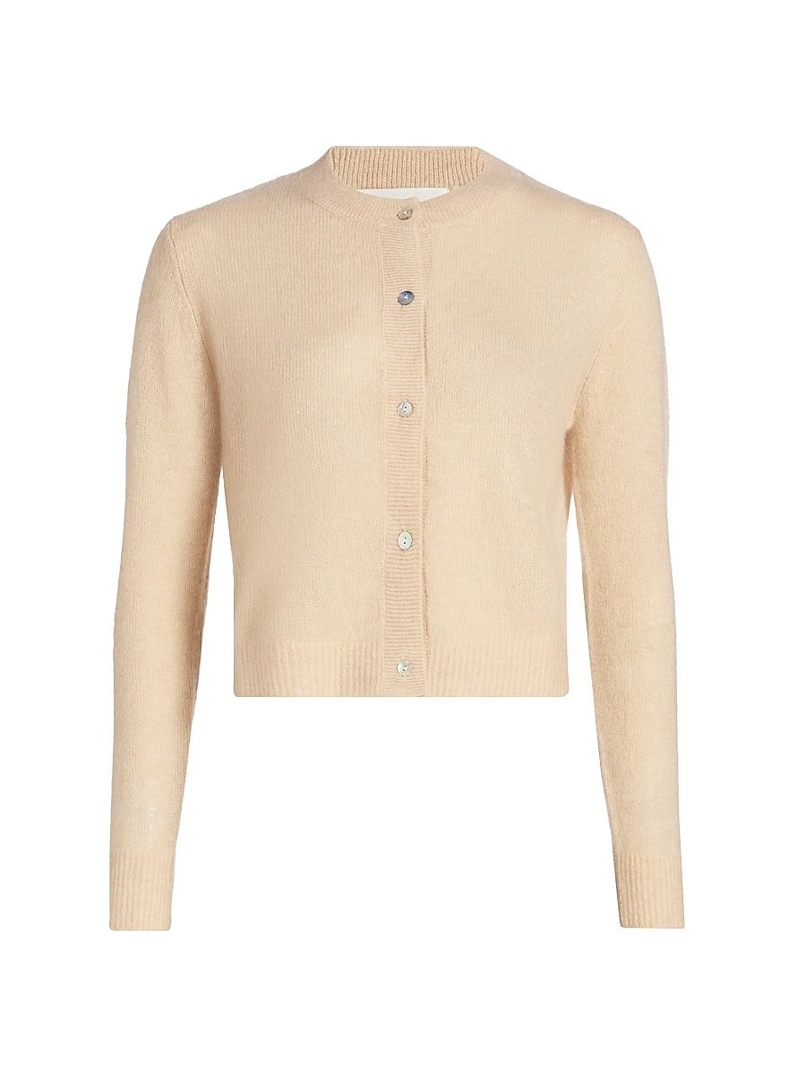 Women's Cashmere-Silk Crewneck Cardigan - Beige - Size XL