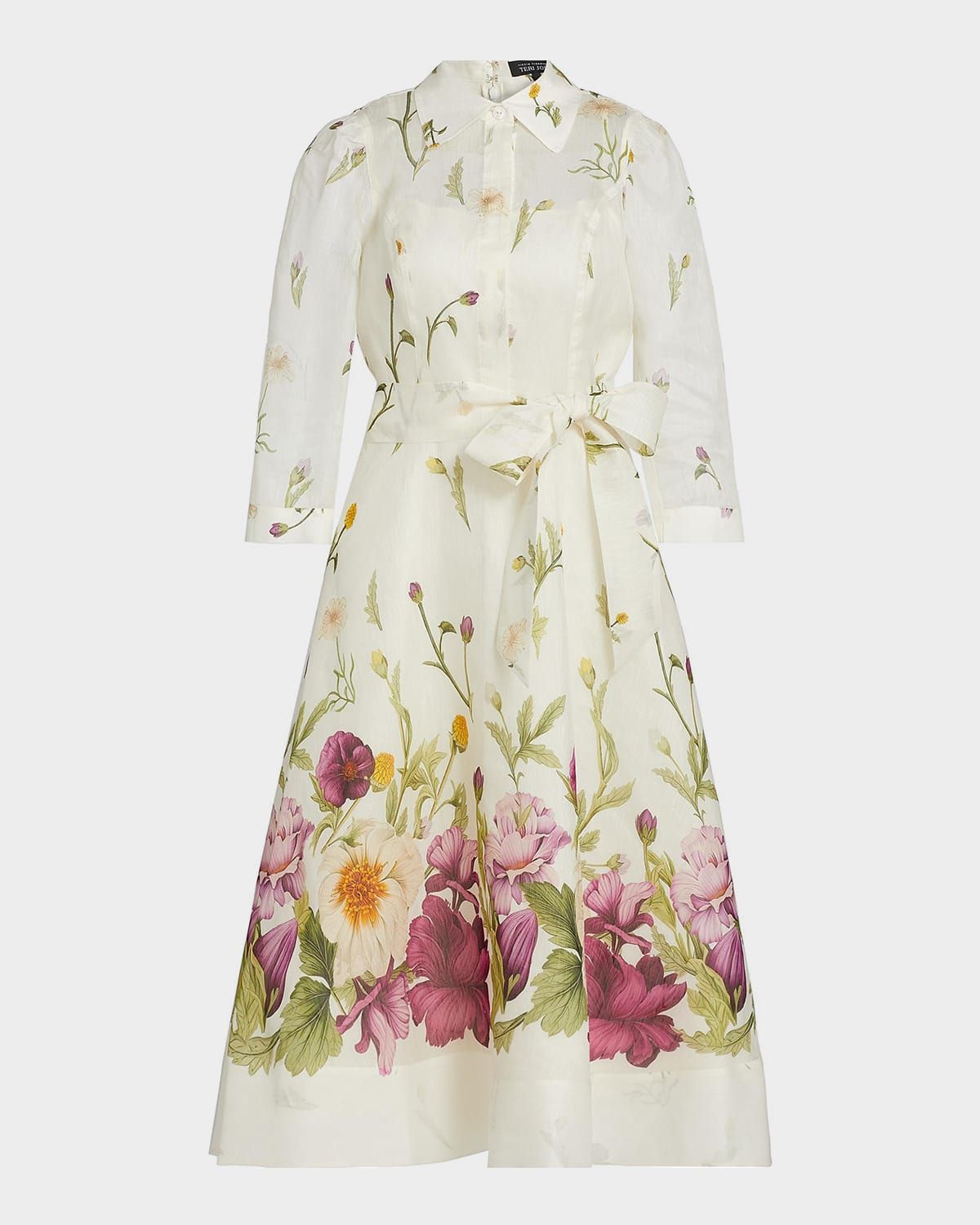 Belted Floral-Print Midi Shirtdress