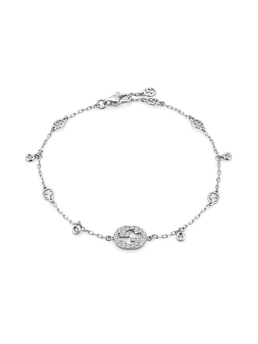 Women's Interlocking G 18K Gold & 0.2 TCW Diamond Bracelet - White Gold
