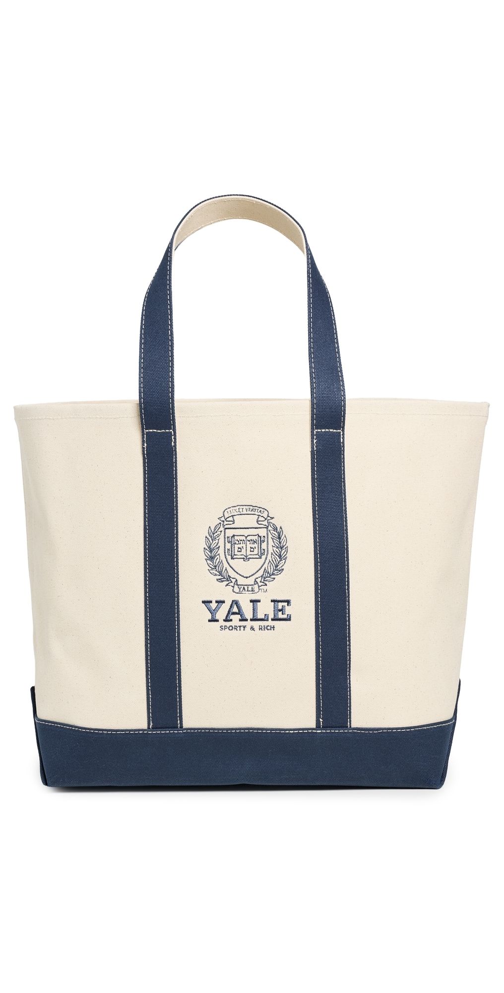 Sporty & Rich Yale Crest Tote Bag Natural/Dark Navy One Size