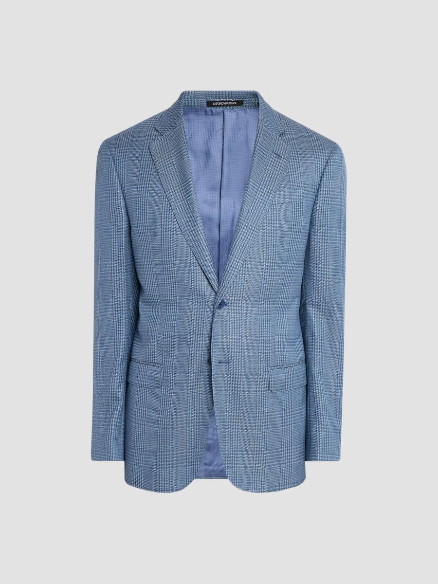 Emporio Armani Men's Tonal Glen Plaid Sport Jacket - Light Blue Fancy - Size 48