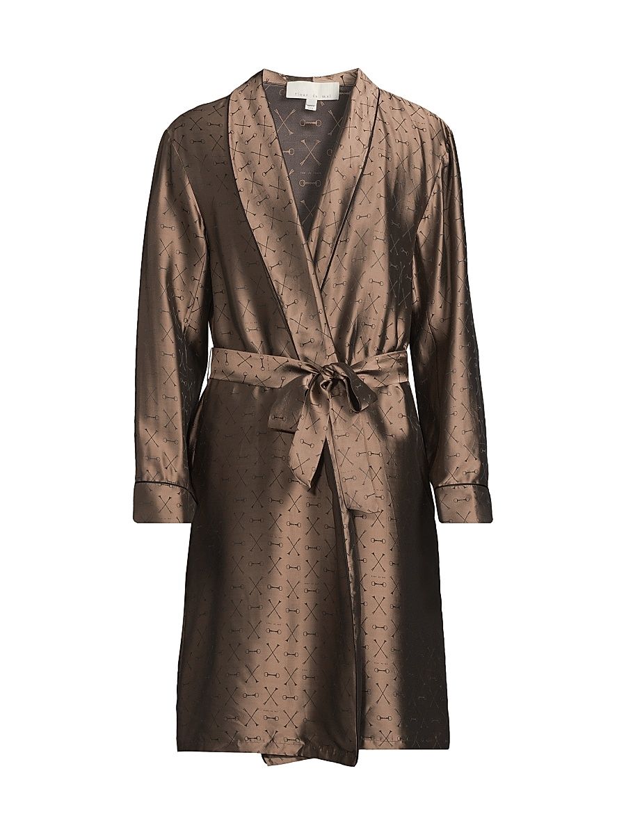 Men's Logo Jacquard Silk-Blend Robe - Shroom - Size Large