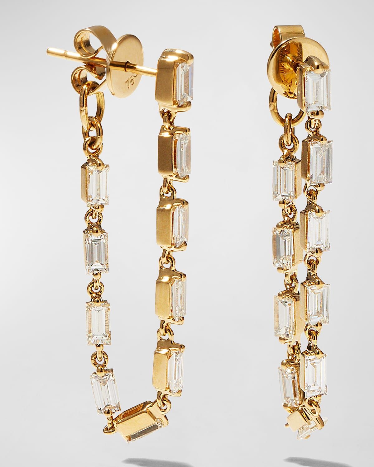 18k Yellow Gold Baguette Diamond Loop Earrings