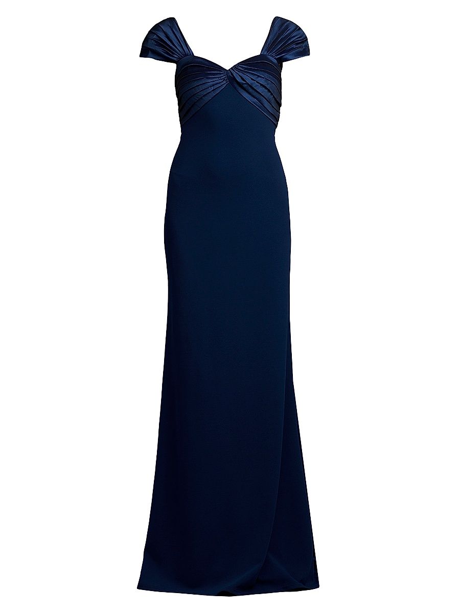 Women's Short-Sleeve Crepe Gown - Navy - Size 12
