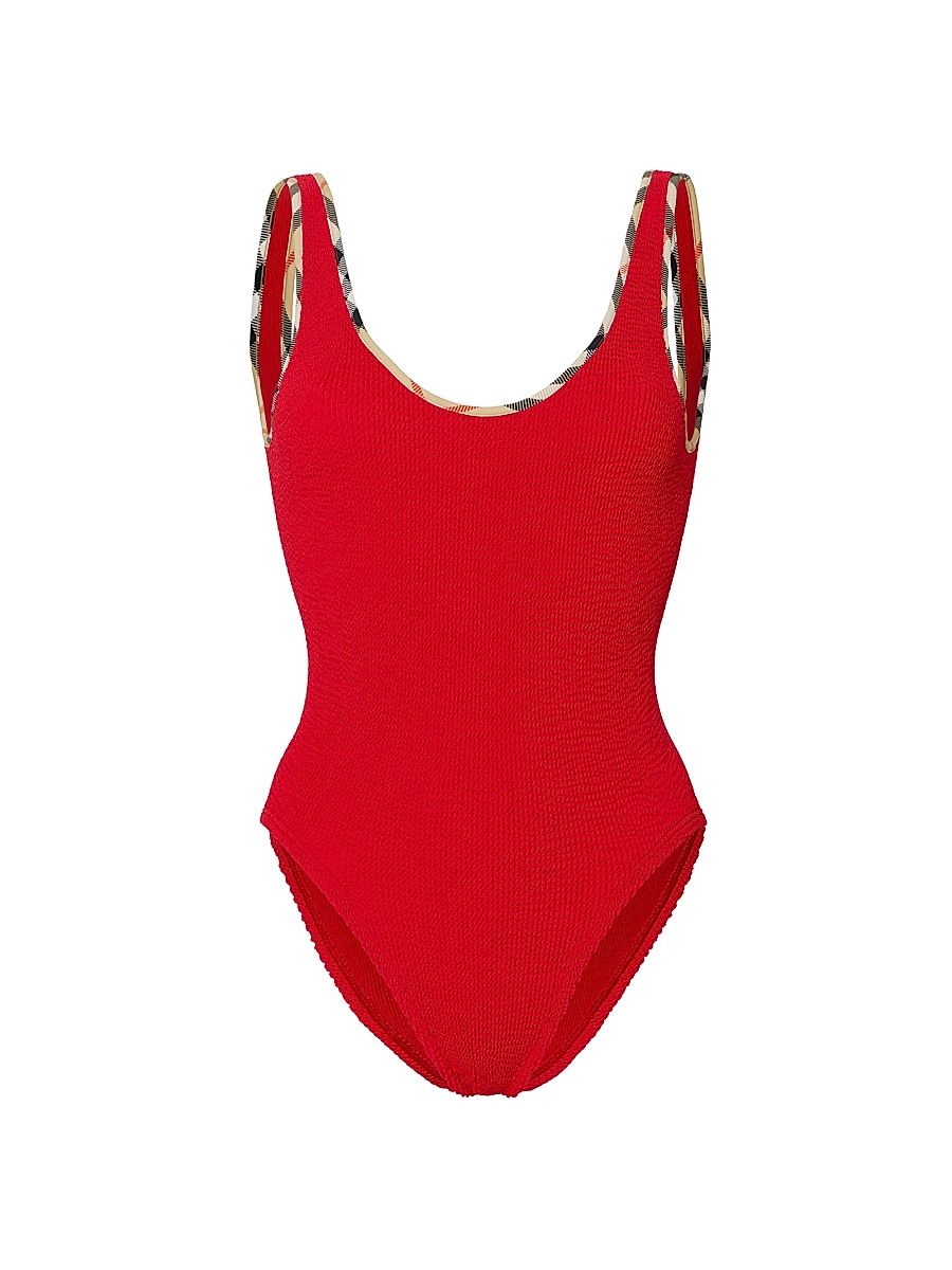 Women's Burberry x Hunza G Faye Check One-Piece Swimsuit - Red
