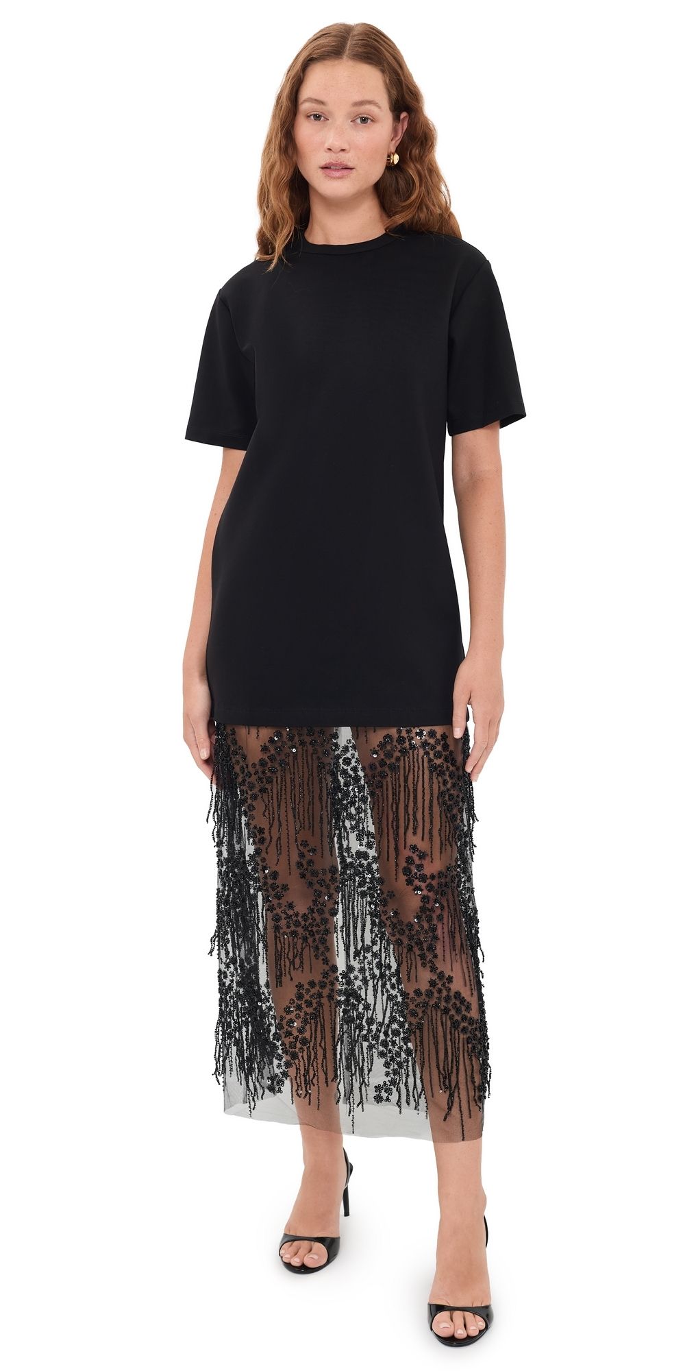 endless rose Mix Rhinestone Lace T-Shirt Midi Dress Black XS