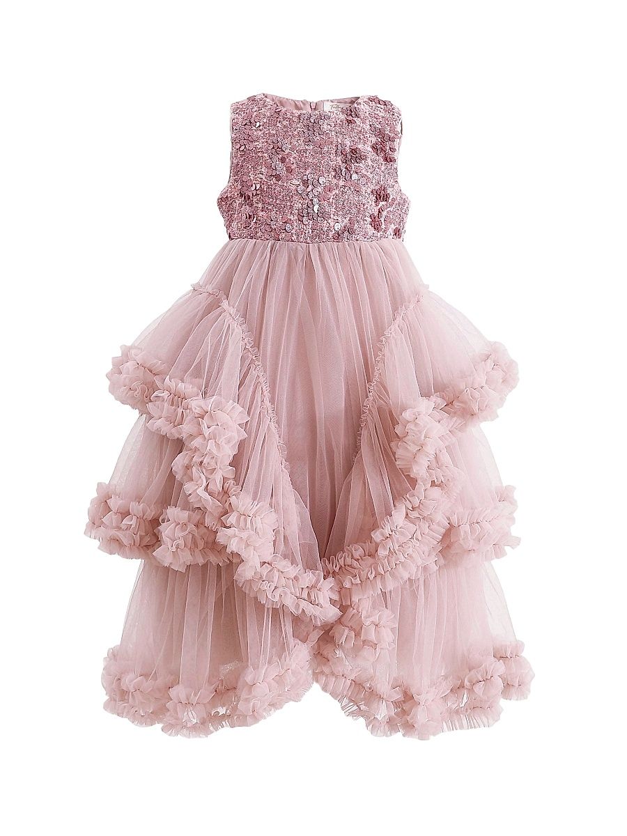Little Girl's & Girl's Sequin & Cascading Tulle Dress - Pink - Size 7