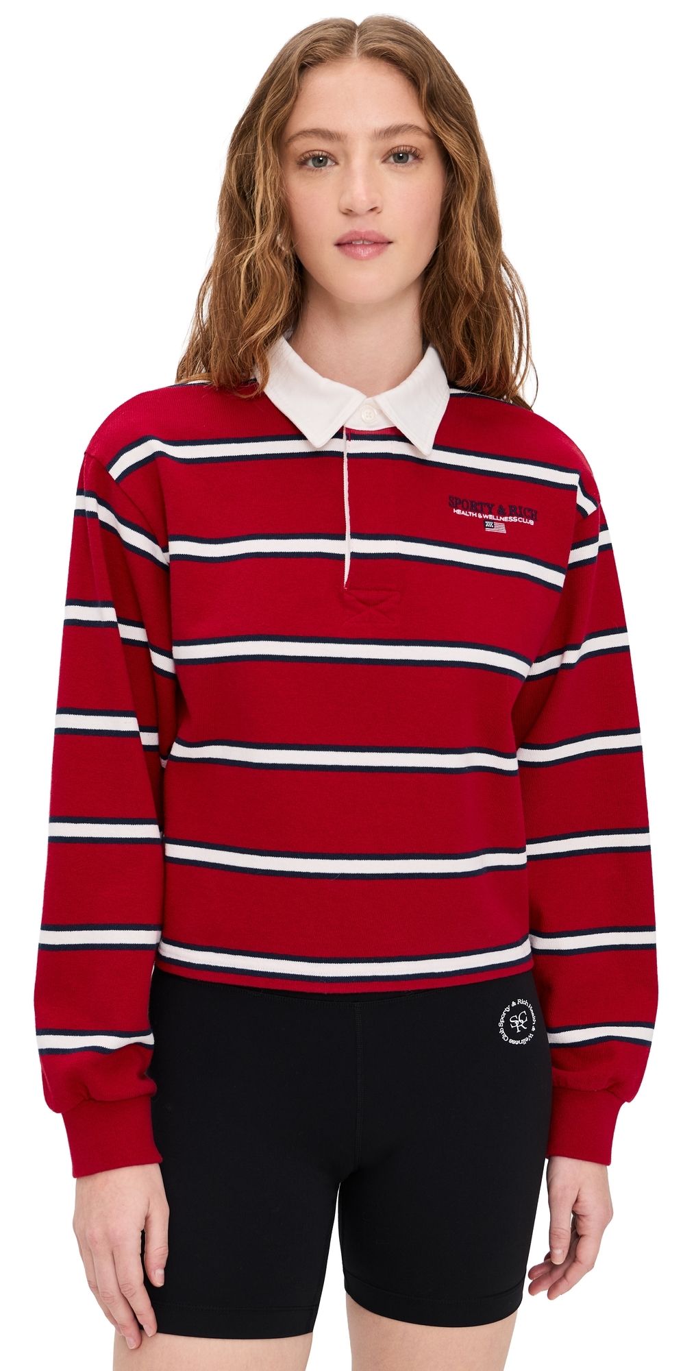 Sporty & Rich S & R Nautical Rugby Polo Ruby/Dark Navy/White L