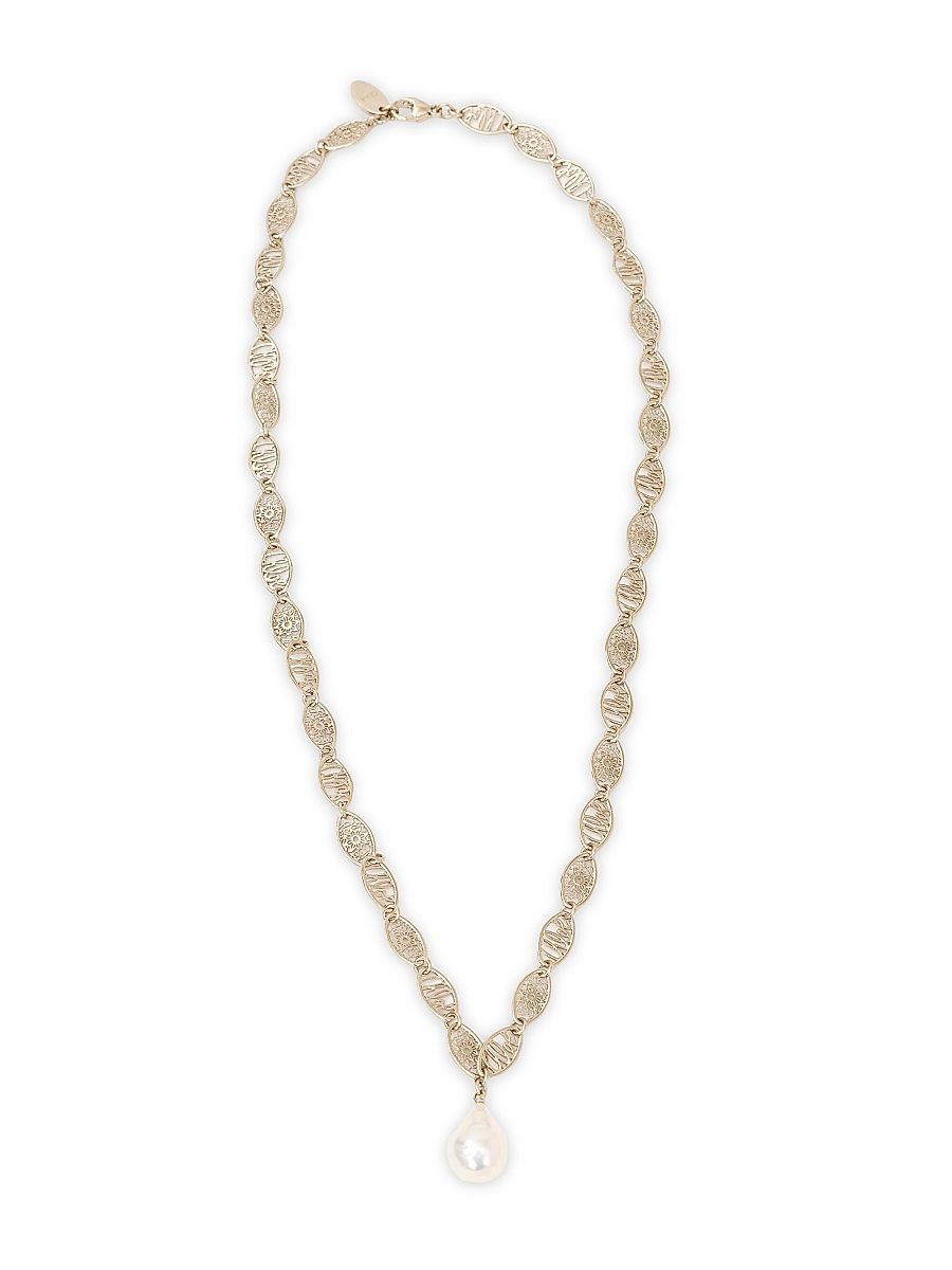 Women's Darcey Lace Vintage Gold & Cultured Freshwater Pearl Necklace - Gold