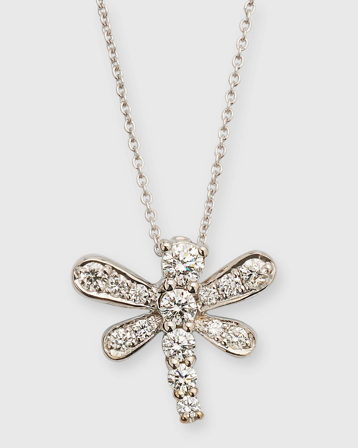 18K White Gold Diamond Dragonfly Necklace