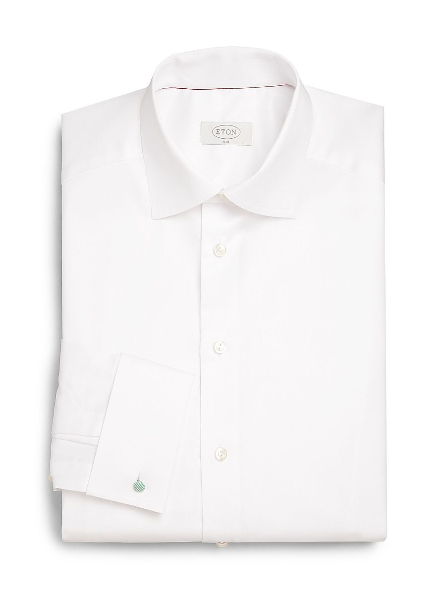 Men's Slim-Fit French Cuff Twill Dress Shirt - White - Size 14.5
