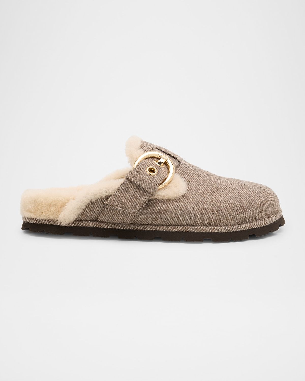 Chrystie Shearling-Lined Twill Mules